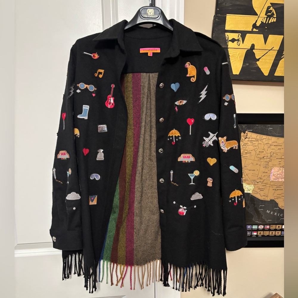 Vilagallo New York Themed Patch Wool Shacket Size 42